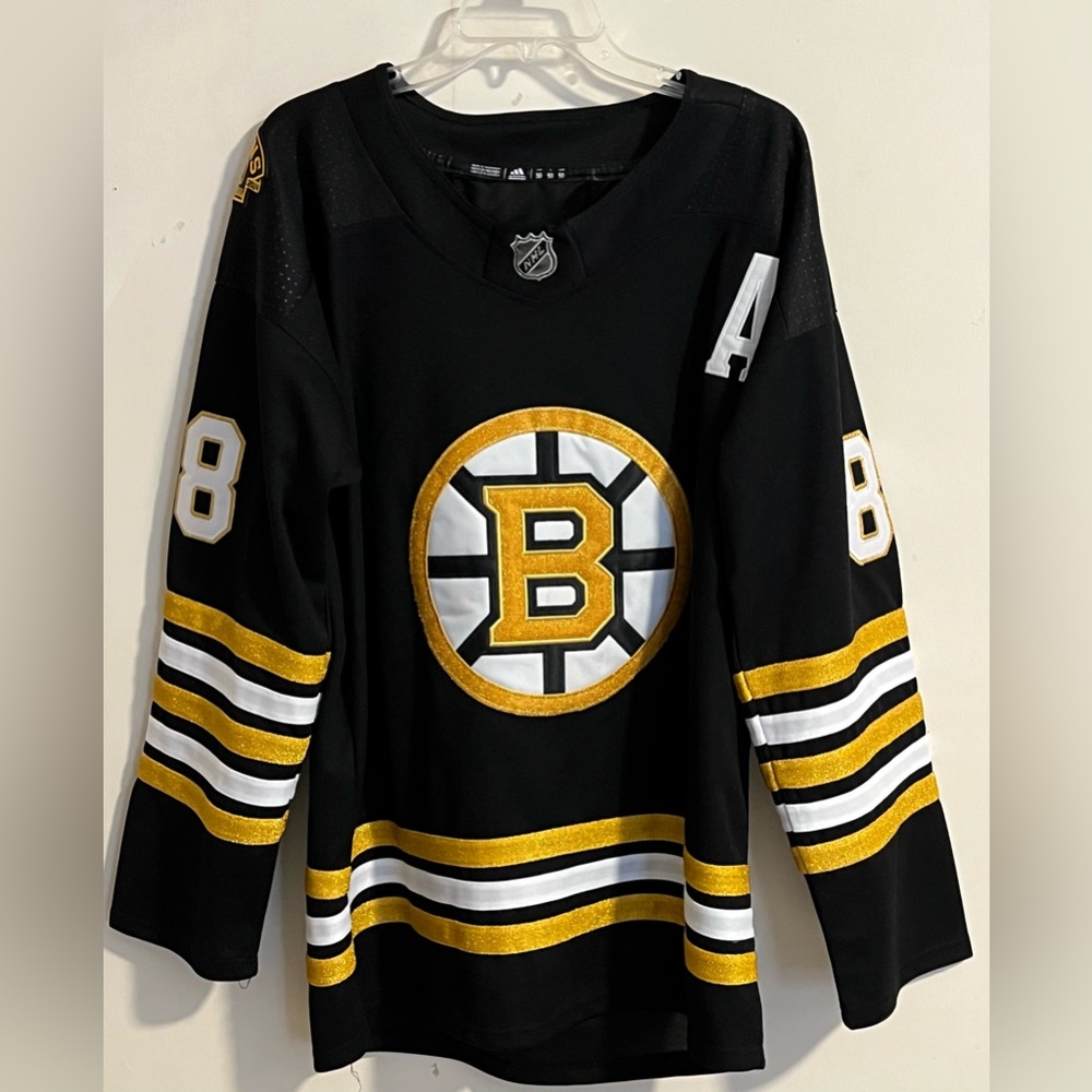 Adidas Boston Bruins black and gold 100 centennial David Pastrnak NHL jersey M